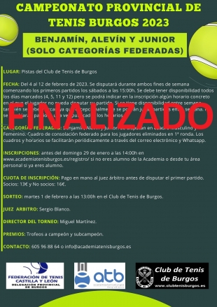 Termina con éxito el CAMPEONATO PROVINCIAL DE TENIS BURGOS 2023