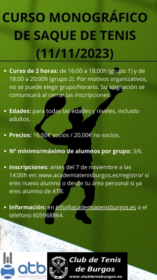 Curso Monográfico de Saque de Tenis – Noviembre 2023