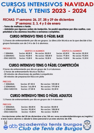 Cursos Intensivos Navidad Tenis y Pádel 23-24
