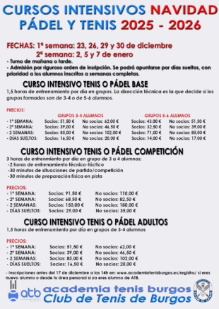 Cursos Intensivos Navidad Tenis y Pádel 25-26