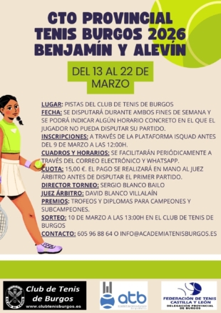 CAMPEONATO PROVINCIAL DE TENIS BURGOS 2026 BENJAMÍN Y ALEVÍN