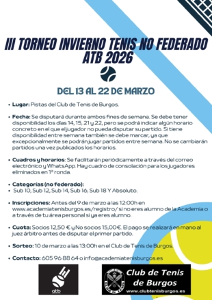 III TORNEO INVIERNO TENIS NO FEDERADO ATB 2026