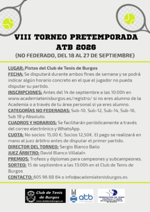 VIII TORNEO PRETEMPORADA ATB 2026 (NO FEDERADO)
